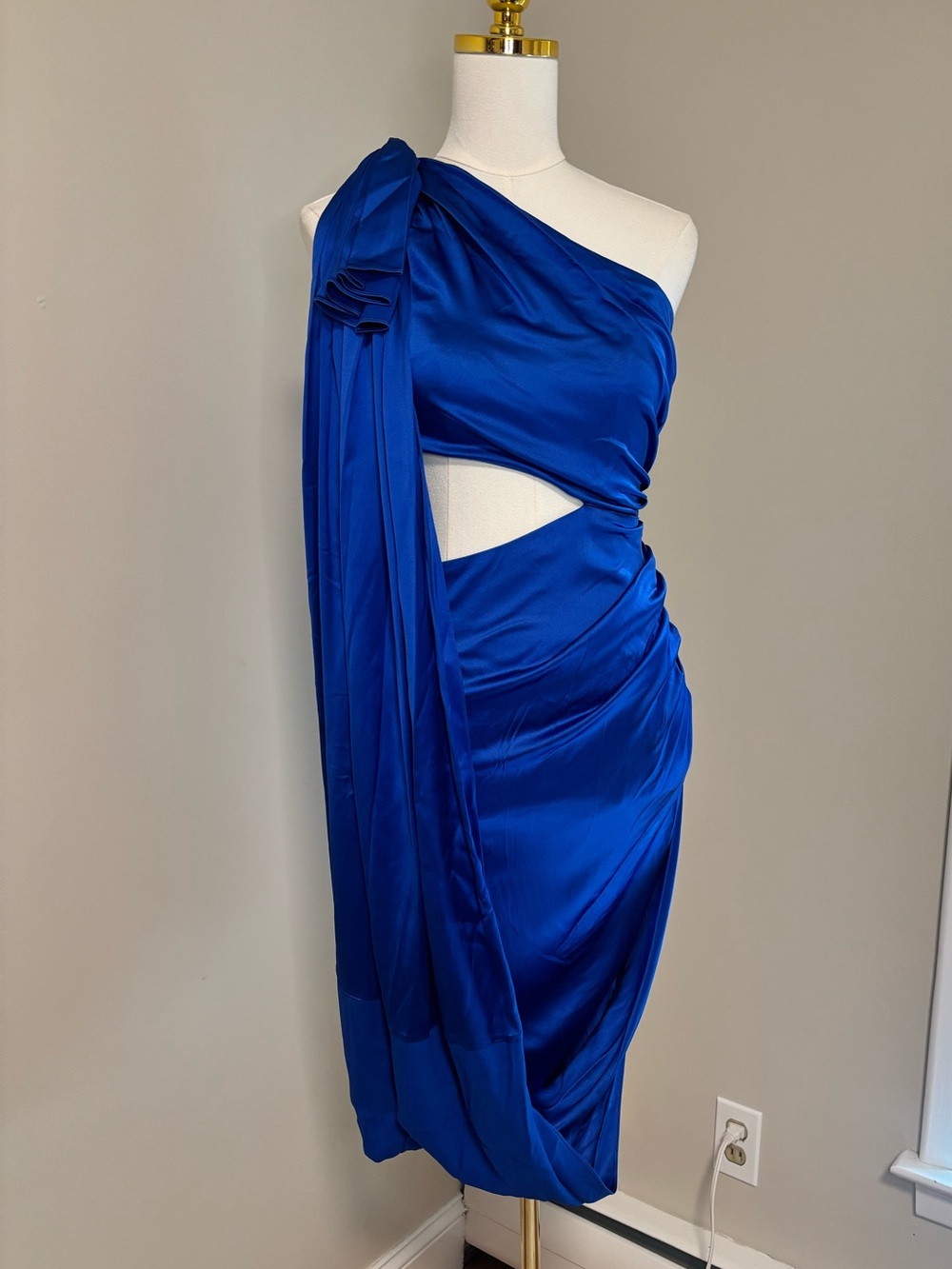 Prabal Gurung Size 2 Cobalt Blue Draped Cutout Ruched Dress